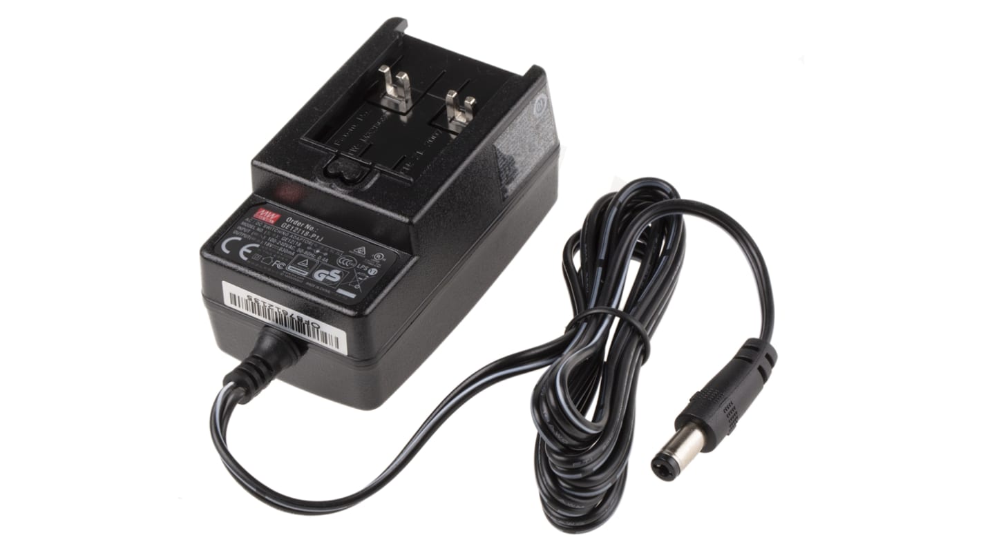 Mean Well 15W Plug-In AC/DC Adapter 18V dc Output, 830mA Output