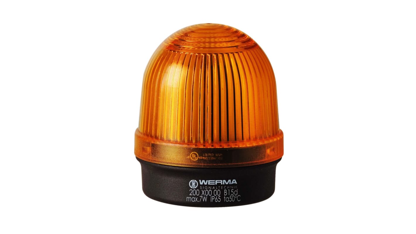 Werma 200 Series Yellow Continuous lighting Beacon, 12 → 230 V, Base Mount, Filament Bulb