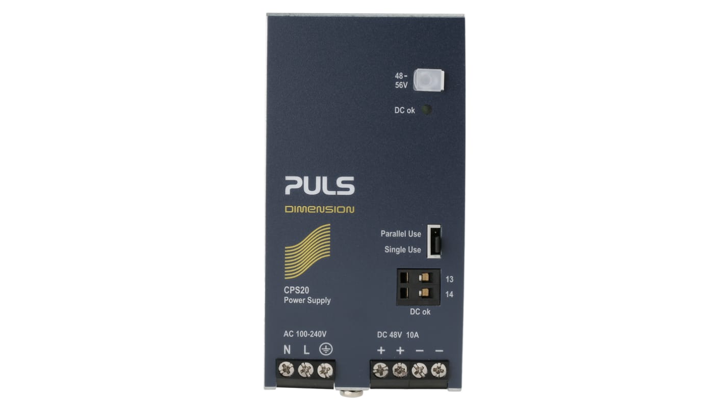 PULS DIMENSION C-Line Switch Mode DIN Rail Power Supply, 100 → 240V ac ac Input, 48V dc dc Output, 10A Output,
