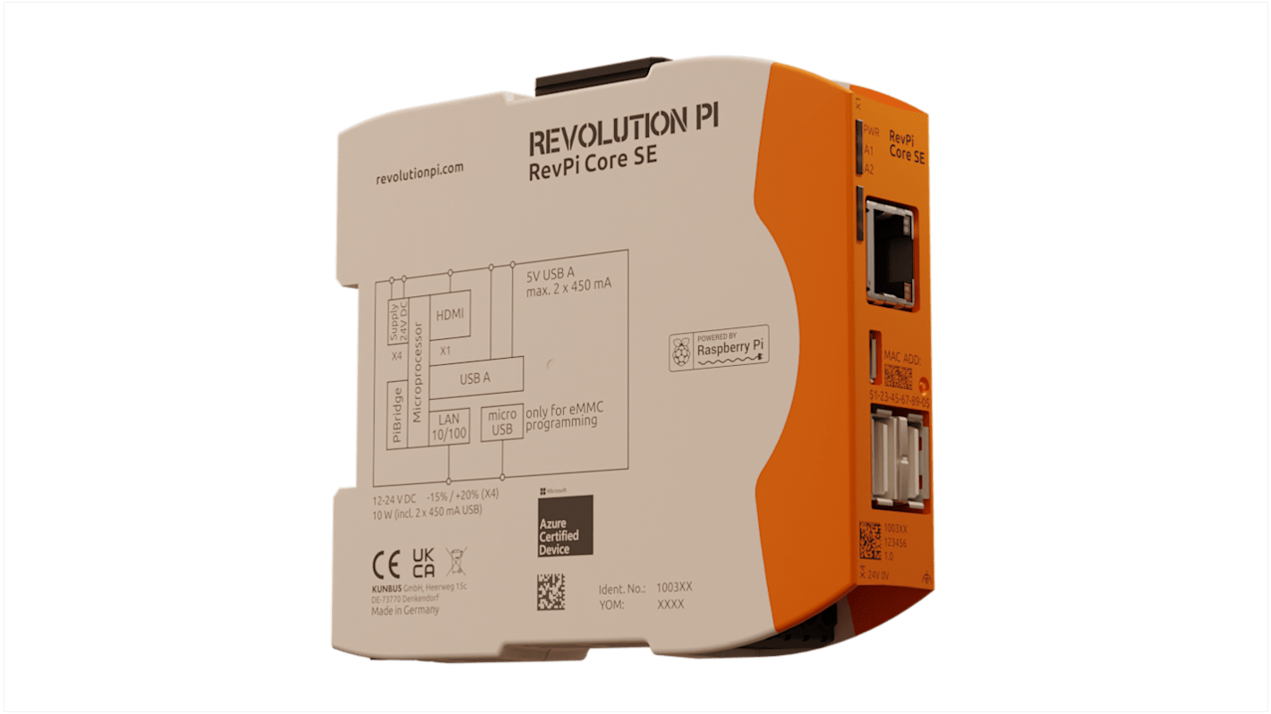 Kunbus RevPi Core SE, Industrial Computer, 10W, 1.5 GHz, 8GB (Flash) / 1GB (RAM), 4 Linux