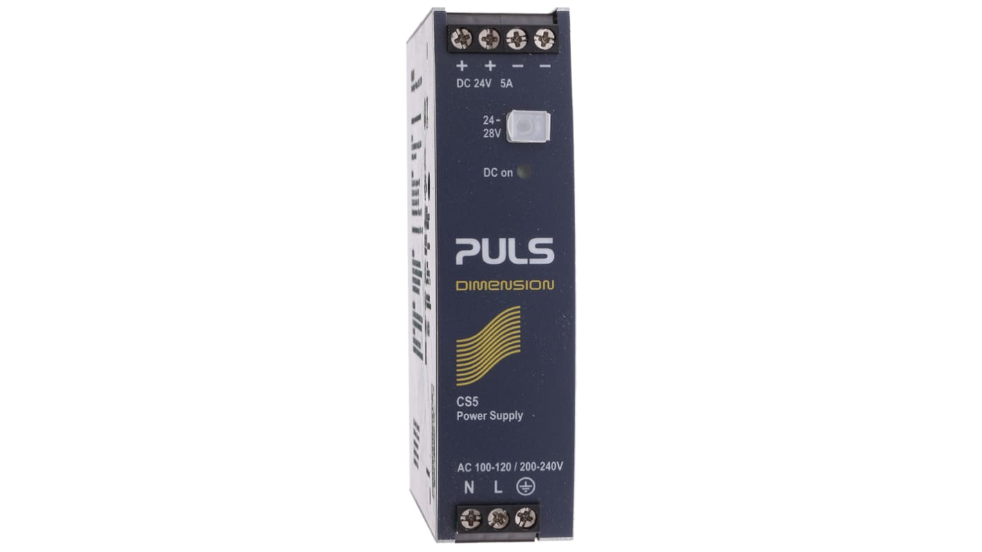 PULS DIMENSION C-Line Switch Mode DIN Rail Power Supply, 100 → 120V ac ac Input, 24V dc dc Output, 5A Output,