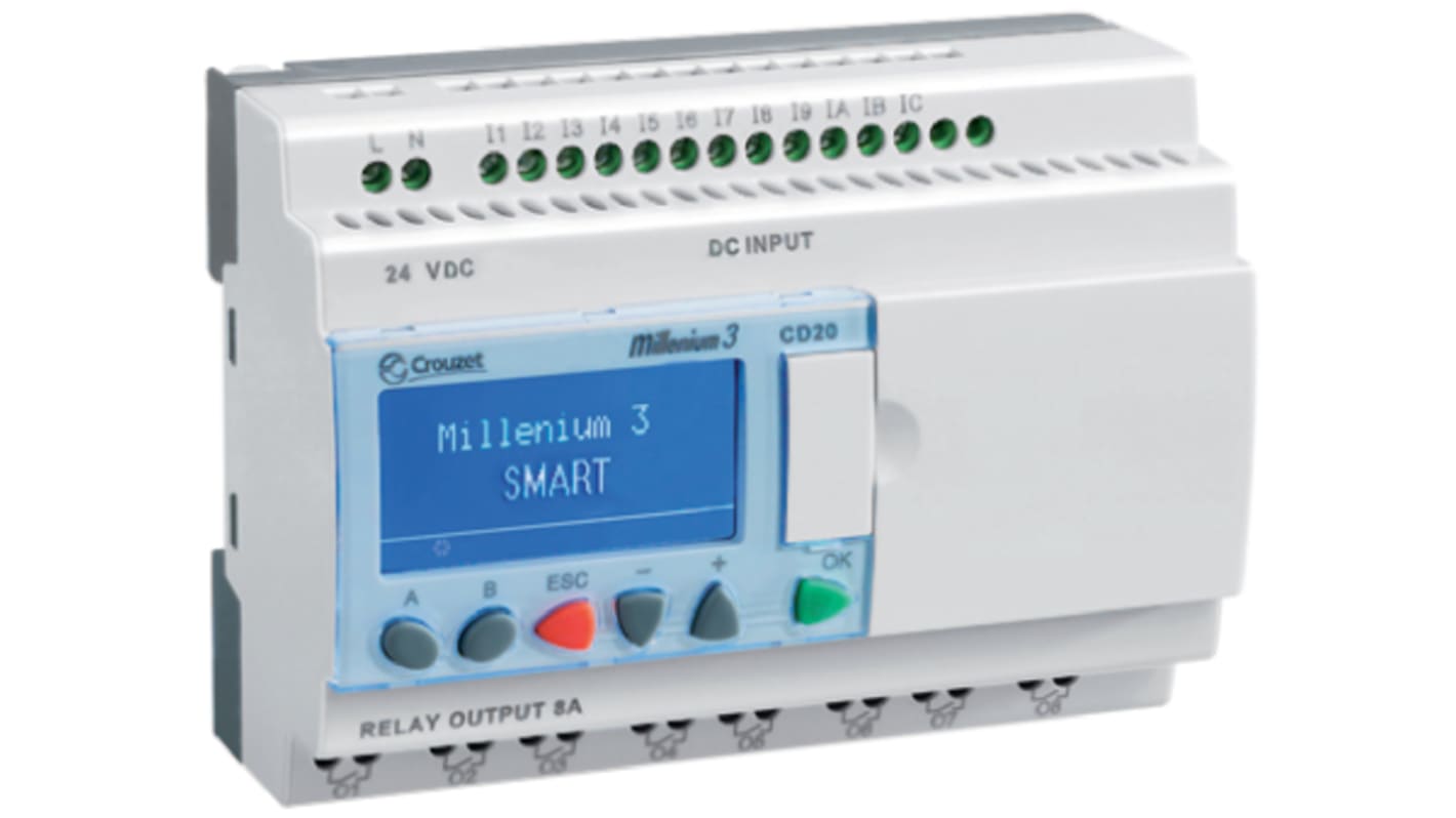 Crouzet, Millenium 3, Logic Module - 12 Inputs, 8 Outputs, Transistor, Front Panel Interface