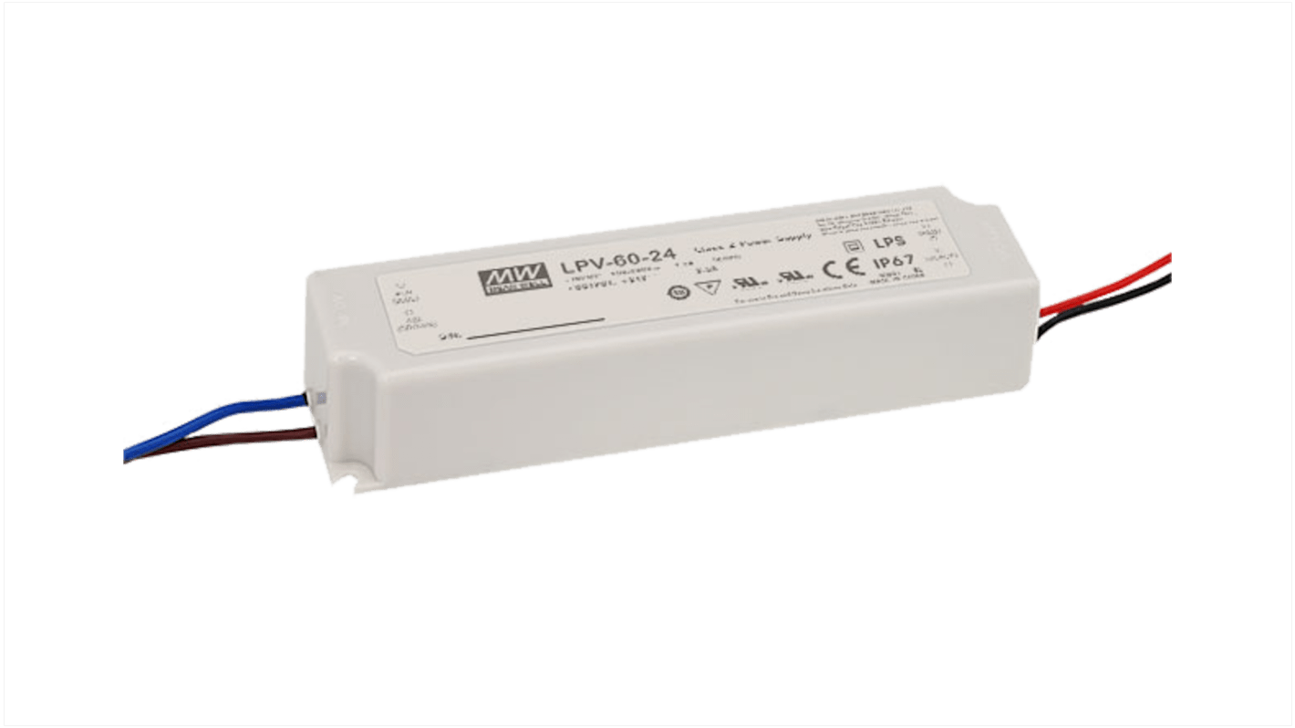 Mean Well LED Driver, 12V Output, 60W Output, 5A Output, Constant Voltage