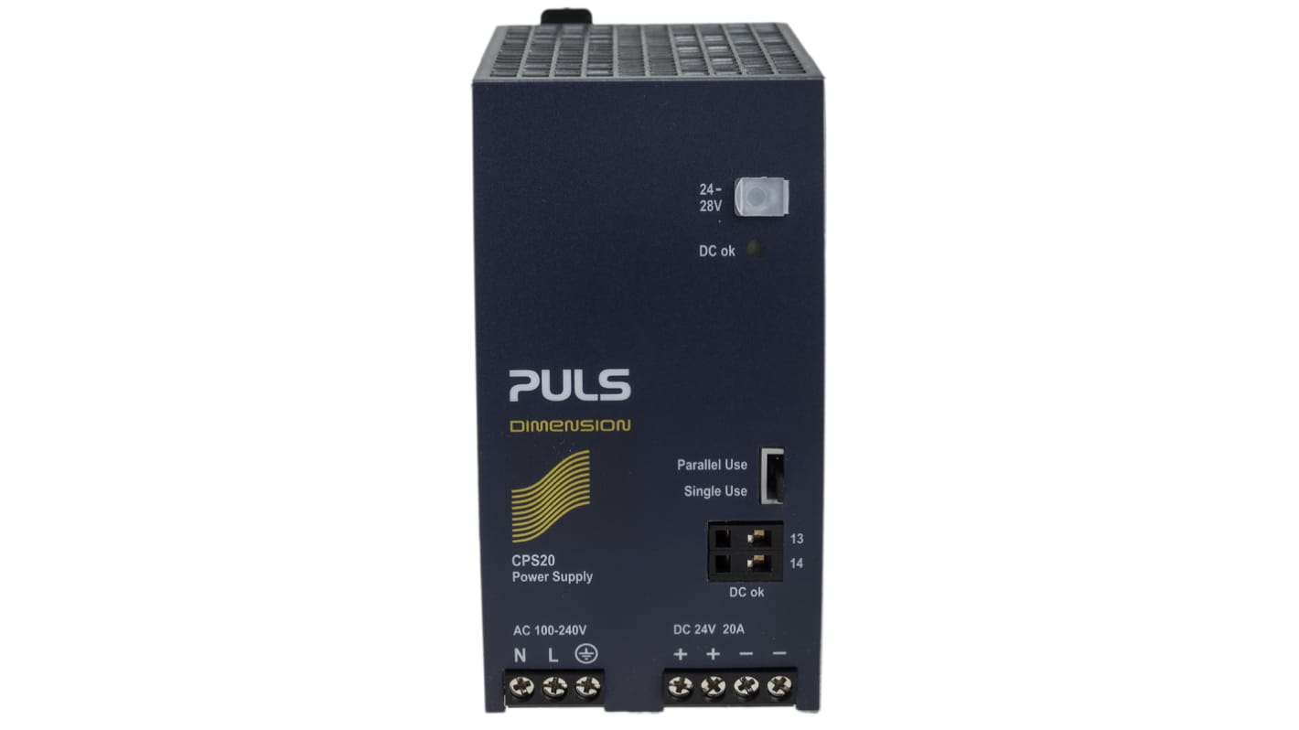 PULS C DIN Rail Power Supply, 100 → 240V ac ac Input, 24V dc dc Output, 20A Output, 480W