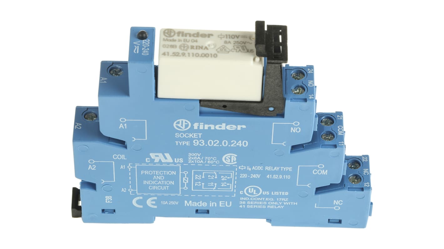 Finder  DIN Rail Mount Interface Relay, 230V ac/dc Coil, DPDT