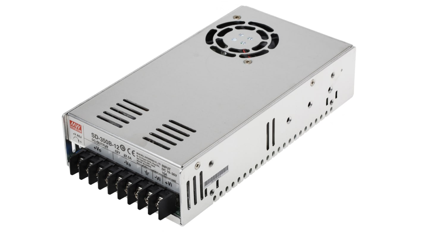 Mean Well DC-DC Converter, 12V dc/ 27.5A Output, 19 → 36 V dc Input, 350W, Rack Mount, +60°C Max Temp -20°C Min