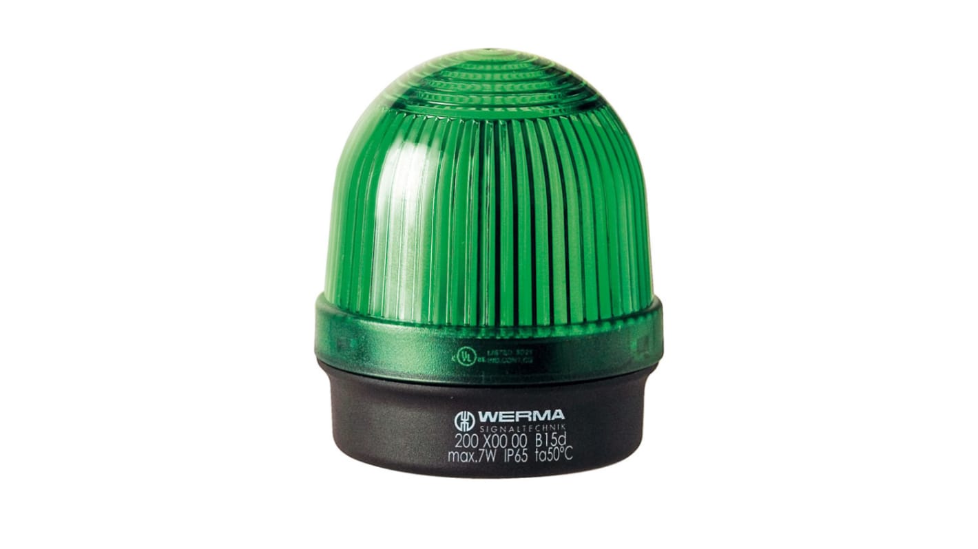 Werma 200 Series Green Continuous lighting Beacon, 12 → 230 V, Base Mount, Filament Bulb