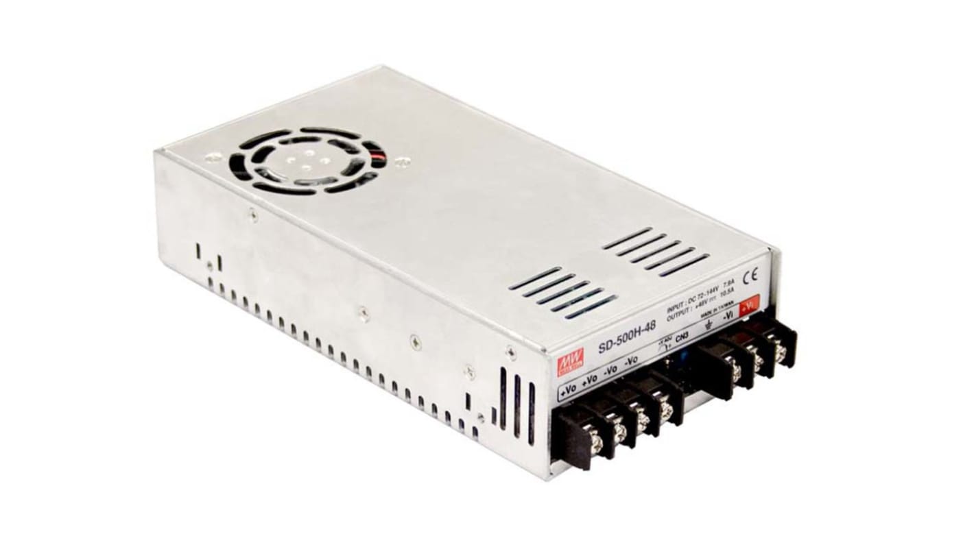 Mean Well DC-DC Converter, 12V dc/ 40A Output, 19 → 72 V dc Input, 500W, Rack Mount, +60°C Max Temp -20°C Min