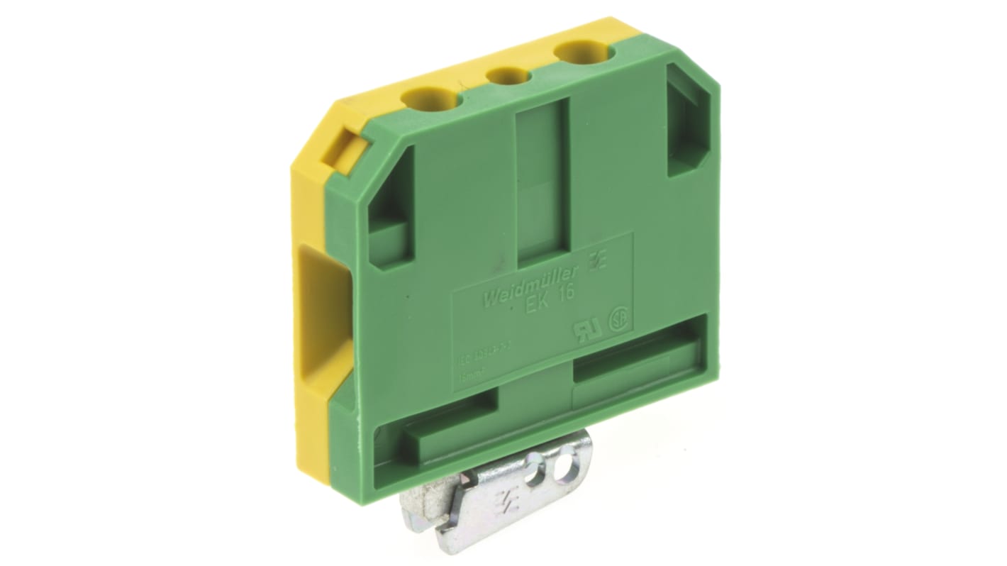 Weidmuller 2-Way EK 16 Earth Terminal Block, 10 → 6 AWG Wire, Screw Down, Nylon Housing, ATEX