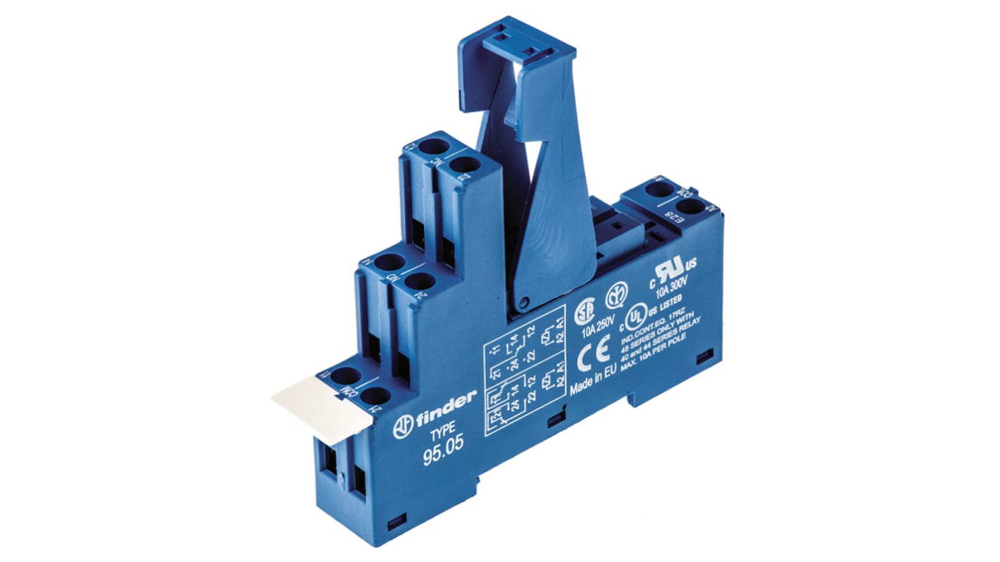 Finder 95 Relay Socket for use with 40.52, 40.61, 44.52, 44.62, 40.51 Series Relay, Screw Fitting, 250V ac