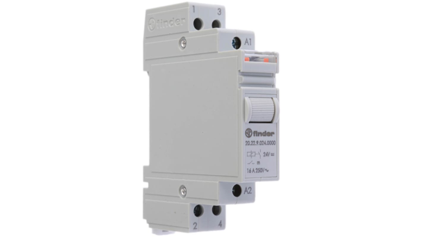 Finder DIN Rail Latching Power Relay, 24V dc Coil, 16A Switching Current, DPST