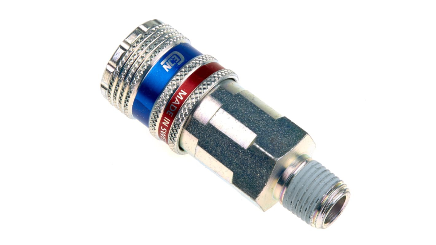 CEJN Brass, Steel Male Pneumatic Quick Connect Coupling, R 1/4 Male Threaded