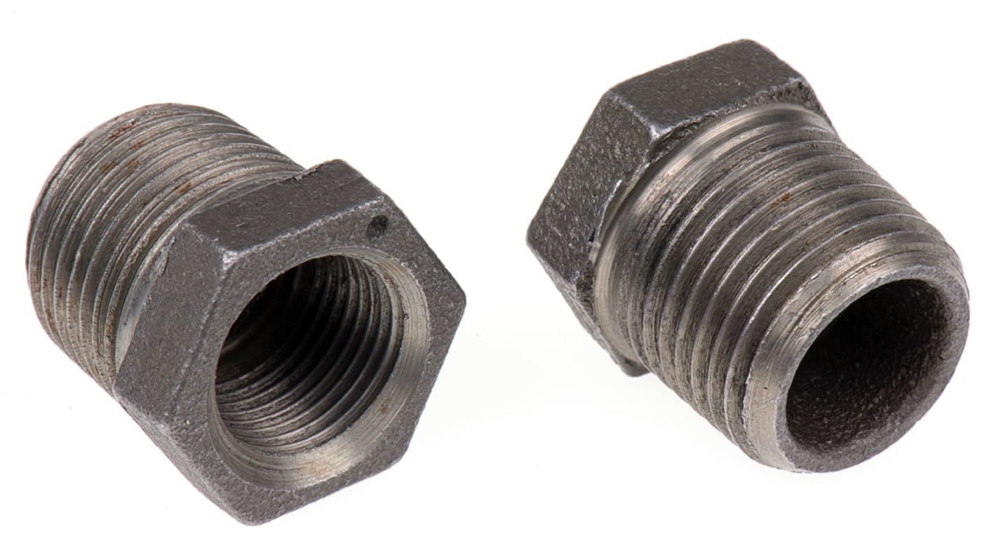 Georg Fischer Black Malleable Iron Fitting, Straight Reducer Bush, Male BSPT 1/2in to Female BSPP 3/8in