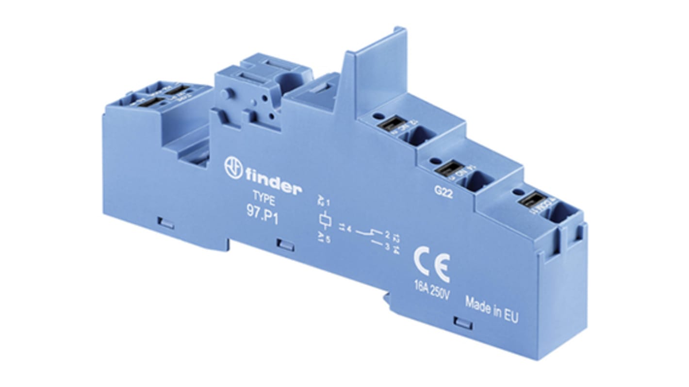 Finder 97 Relay Socket for use with 46.61 Relay 5 Pin, DIN Rail, 250V ac