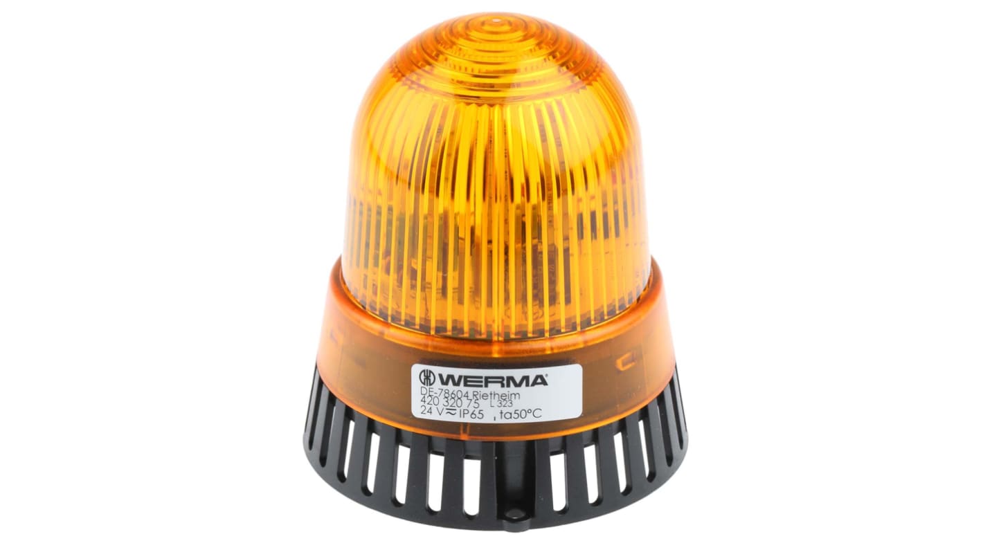 Werma 420 Series Yellow Sounder Beacon, 24 V ac/dc, IP65, Surface Mount, 105dB at 1 Metre