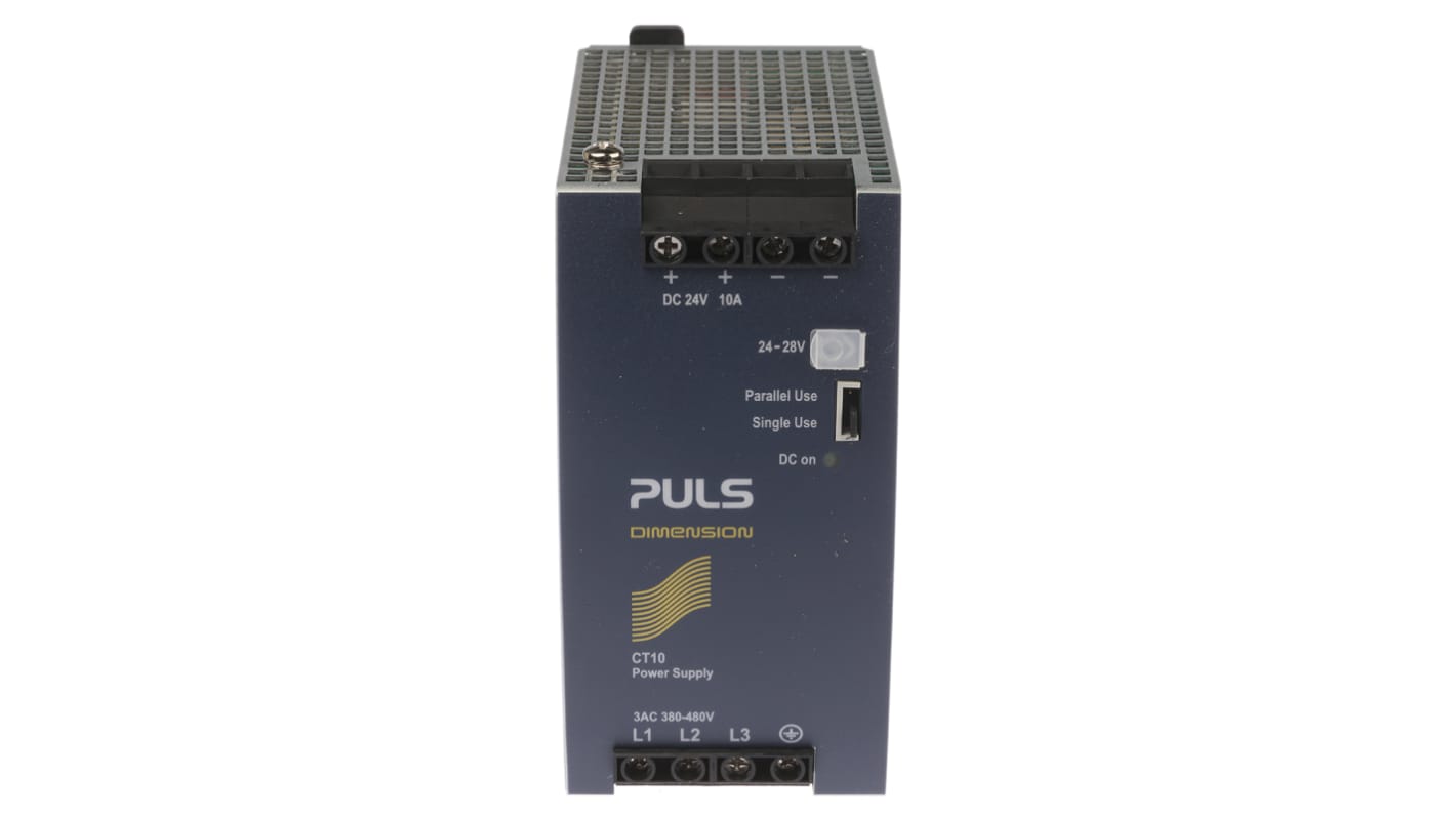 PULS DIMENSION C-Line Switch Mode DIN Rail Power Supply, 380 → 480V ac ac Input, 24V dc dc Output, 10A Output,
