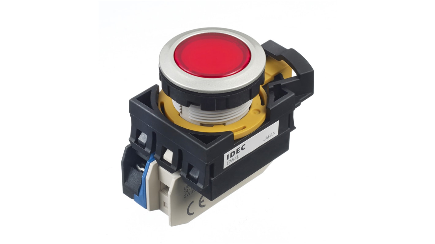 Idec CW Series Illuminated Push Button, Panel Mount, SPST, 22mm Cutout, IP65