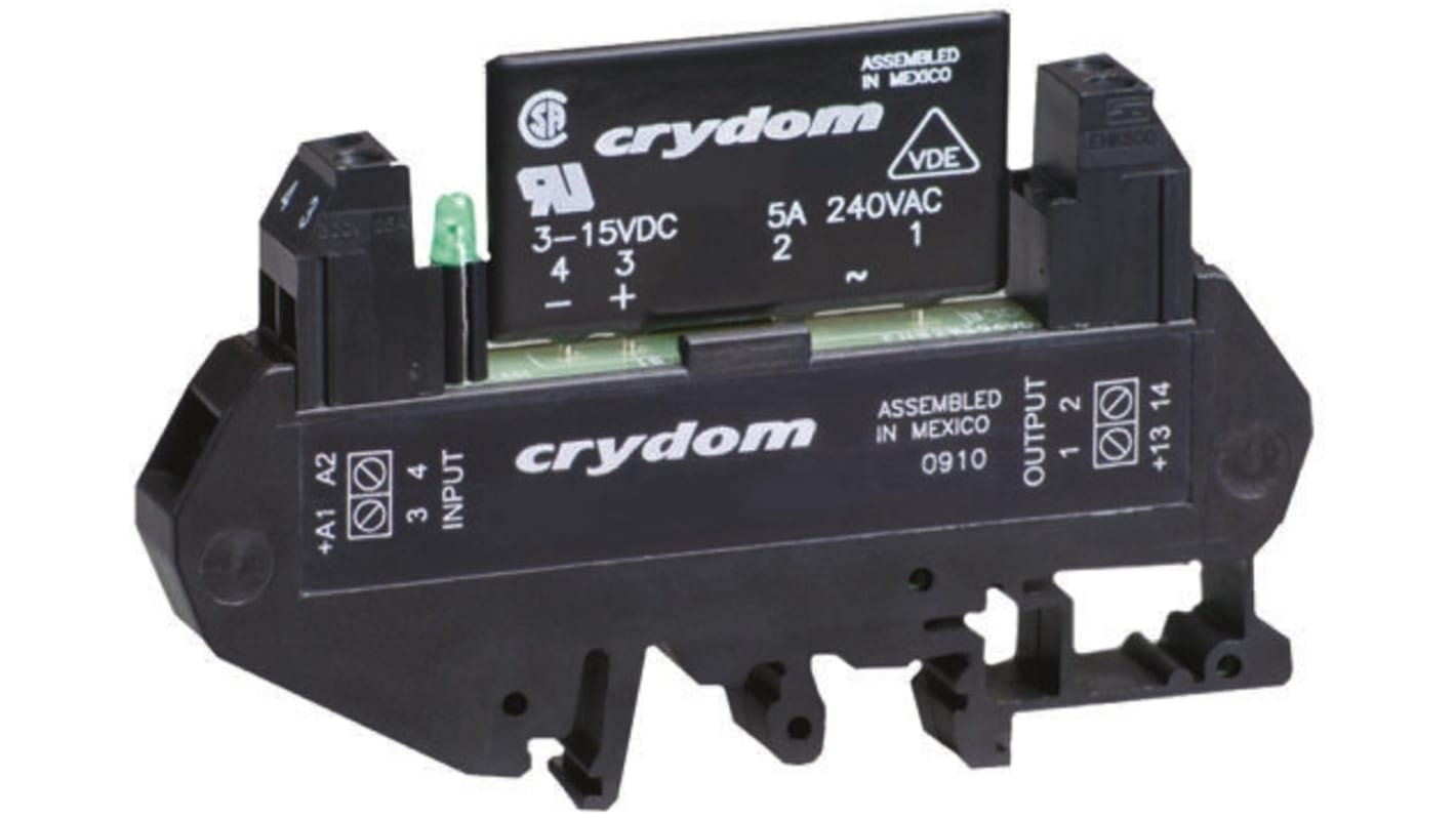 Sensata / Crydom DIN Rail Solid State Interface Relay, 5 A rms Max Load, 280 V ac Max Load, 15 V dc Max Control