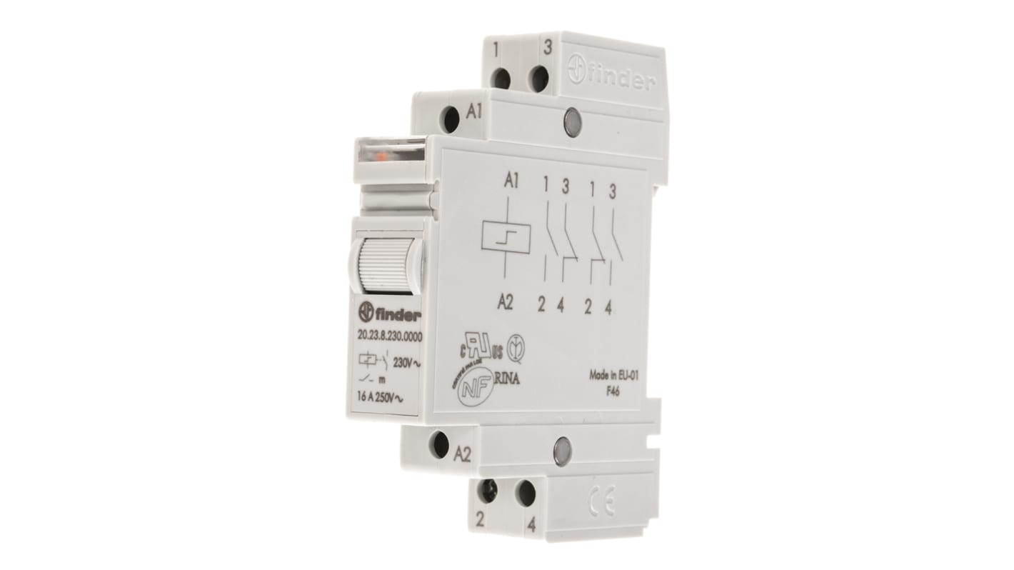 Finder DIN Rail Latching Power Relay, 230V ac Coil, 16A Switching Current, SP-NC, SP-NO