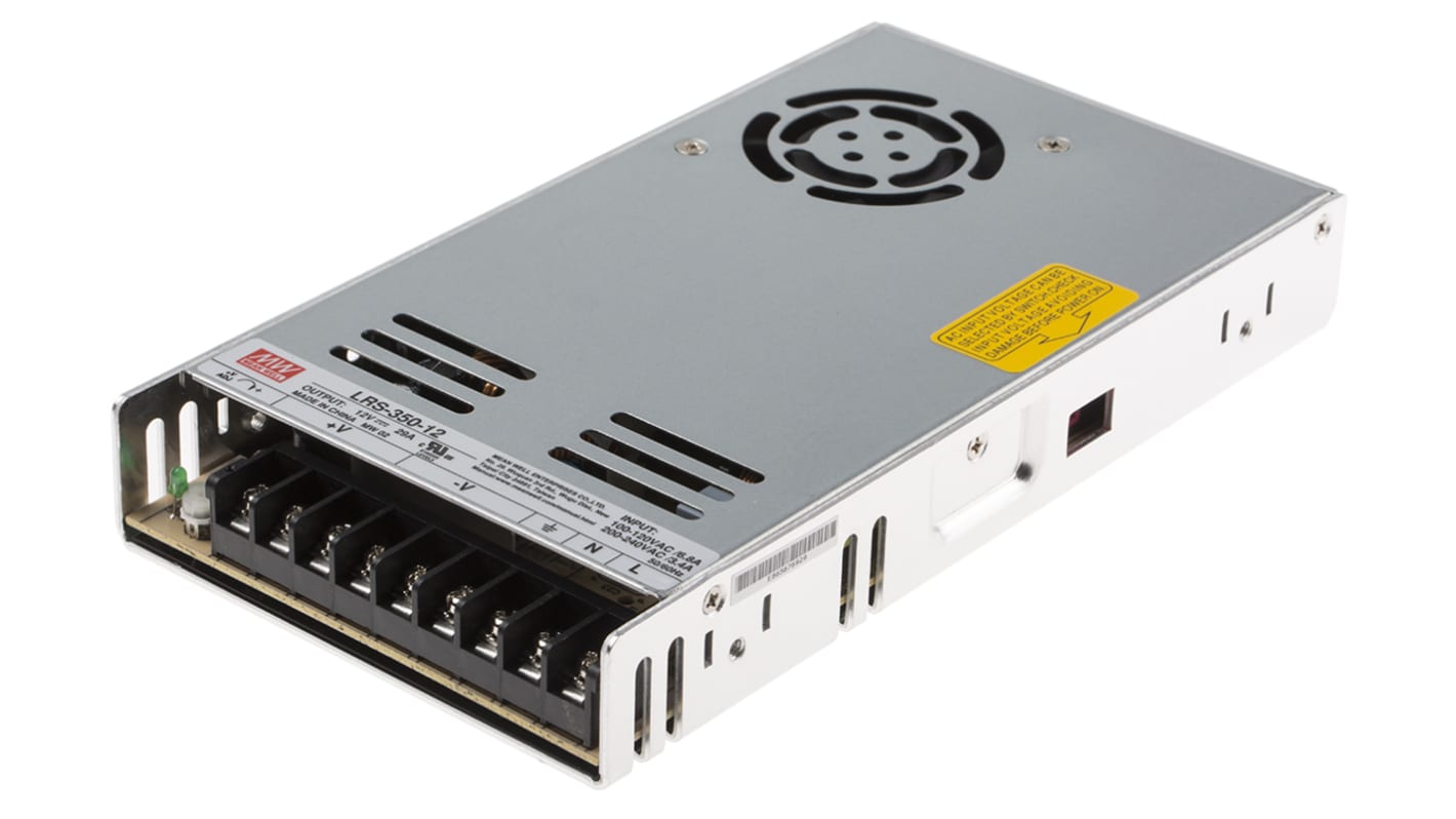 Mean Well Switching Power Supply, 12V dc, 29A, 348W, 1 Output 180 → 264 (By Switch) V ac, 240 → 370 V dc,
