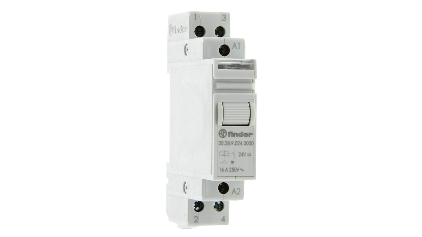Finder DIN Rail Latching Power Relay, 24V dc Coil, 16A Switching Current, DPST