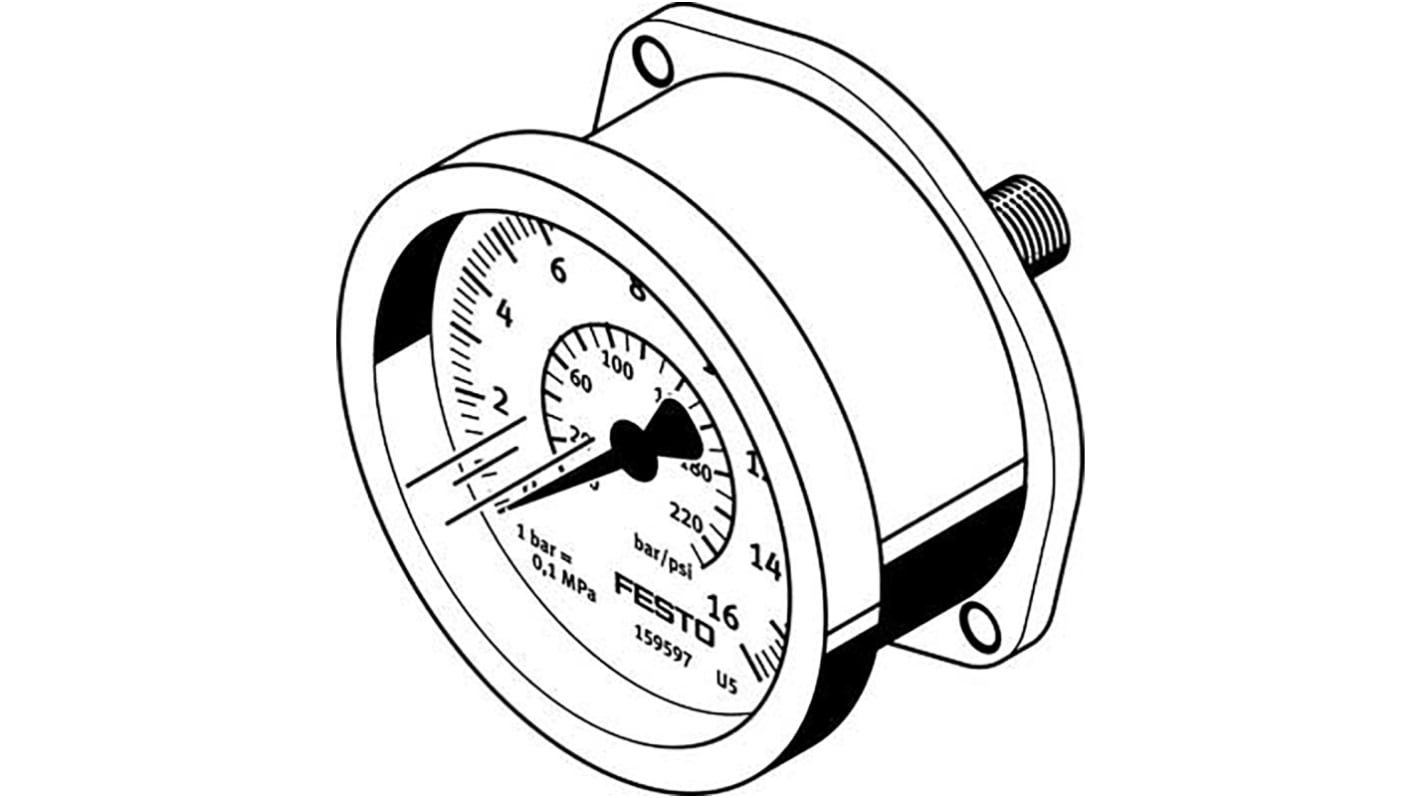 Festo G 1/4 Pressure Gauge, FMA-40-10-1/4-EN, 159596