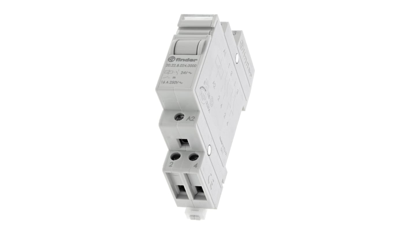 Finder DIN Rail Latching Power Relay, 24V ac Coil, 16A Switching Current, DPST