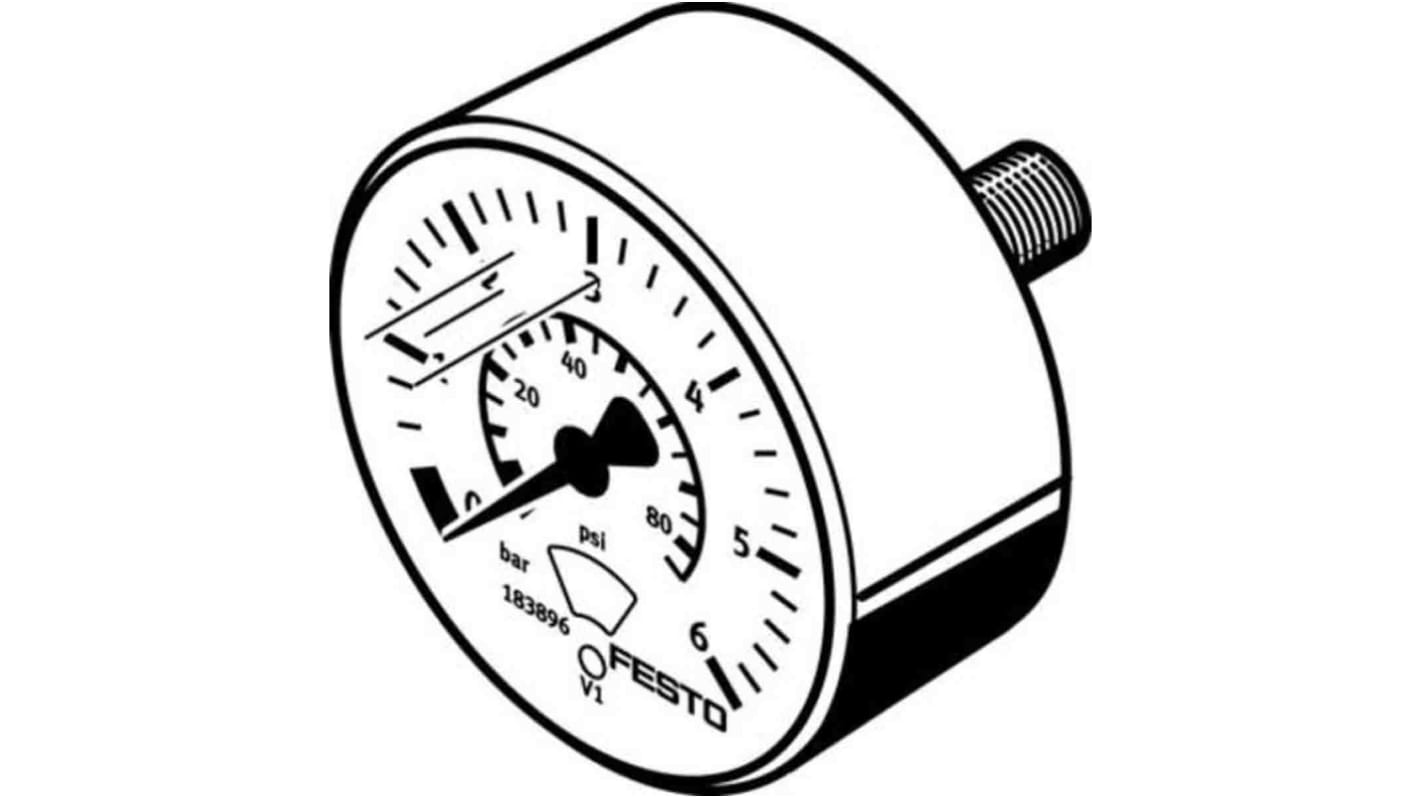 Festo Dial Pressure Gauge 6bar, MA-23-6-R1/8, 0bar min., 183896