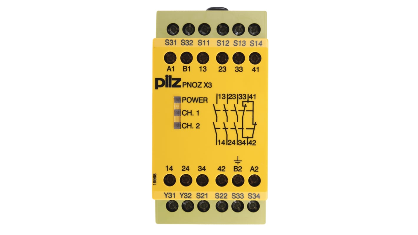Pilz PNOZ X3 Series Dual-Channel Safety Switch/Interlock Safety Relay, 24 V dc, 110V ac, 3 Safety Contact(s)