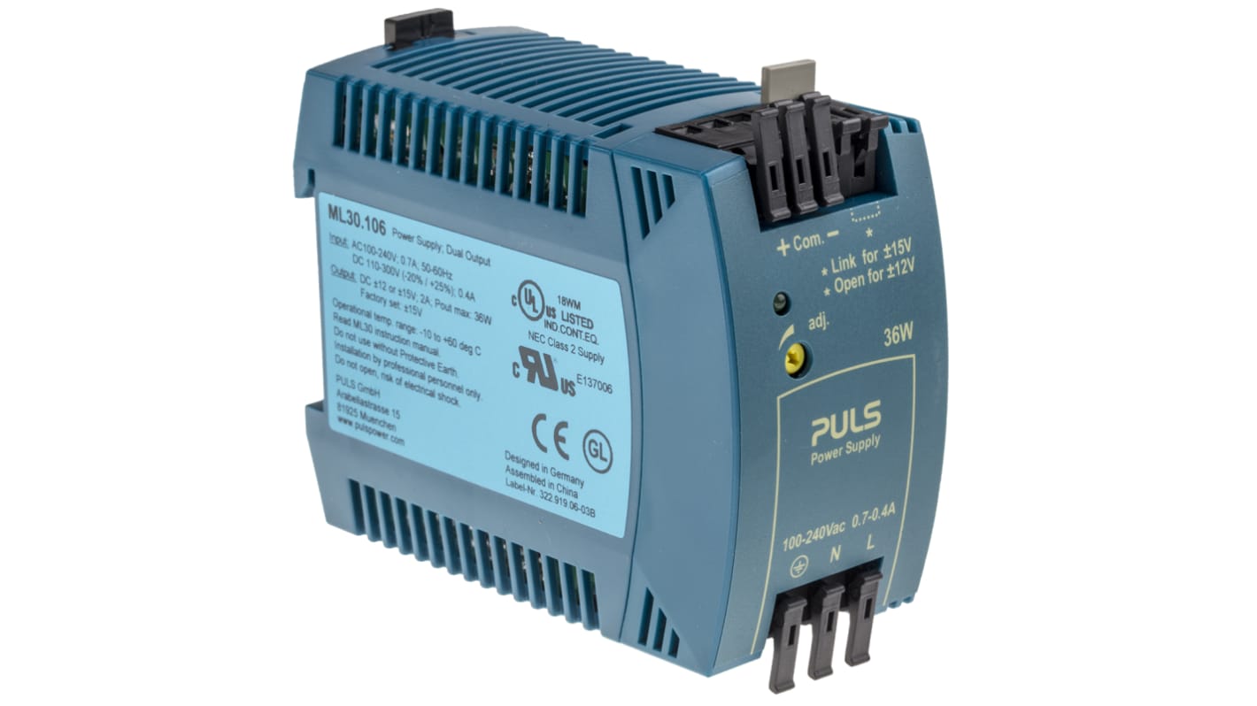 PULS MiniLine MLY Switch Mode DIN Rail Power Supply, 100 → 240V ac ac, dc Input, ±12 V dc, ±15 V dc dc Output,