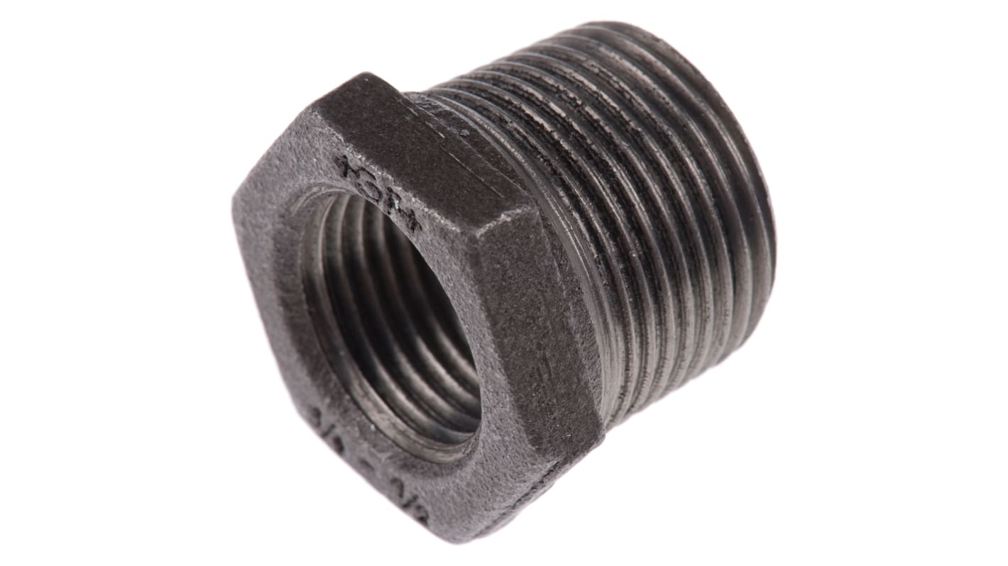 Georg Fischer Black Malleable Iron Fitting, Straight Reducer Bush, Male BSPT 3/4in to Female BSPP 1/2in