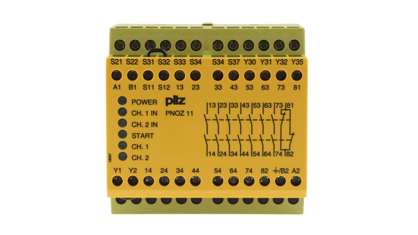 Pilz PNOZ 11 Series Dual-Channel Safety Switch/Interlock Safety Relay, 24V ac/dc, 7 Safety Contact(s)