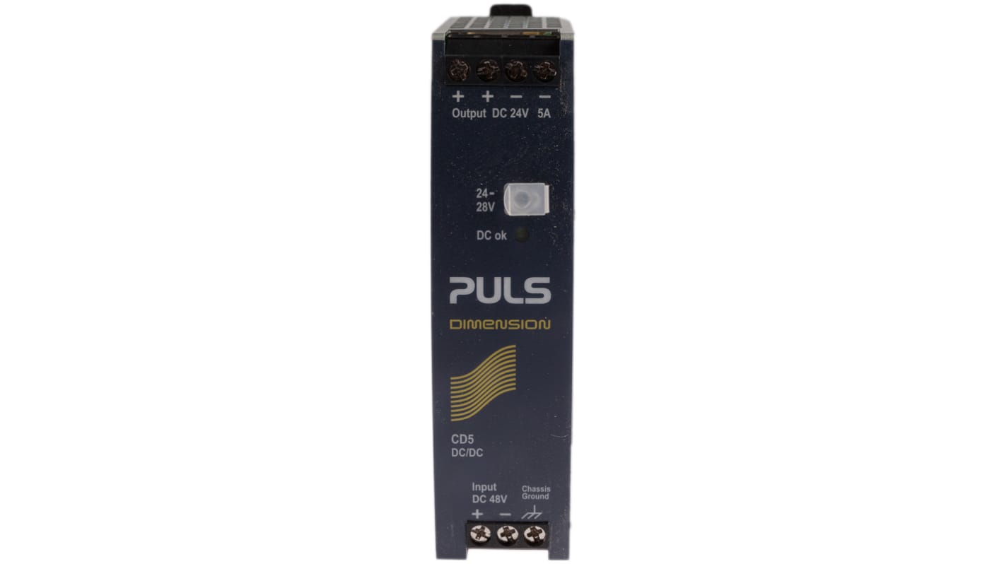 PULS DIMENSION-CD DC-DC Converter, 24V dc/ 5A Output, 36 → 60 V dc Input, 120W, DIN Rail Mount, +70°C Max Temp