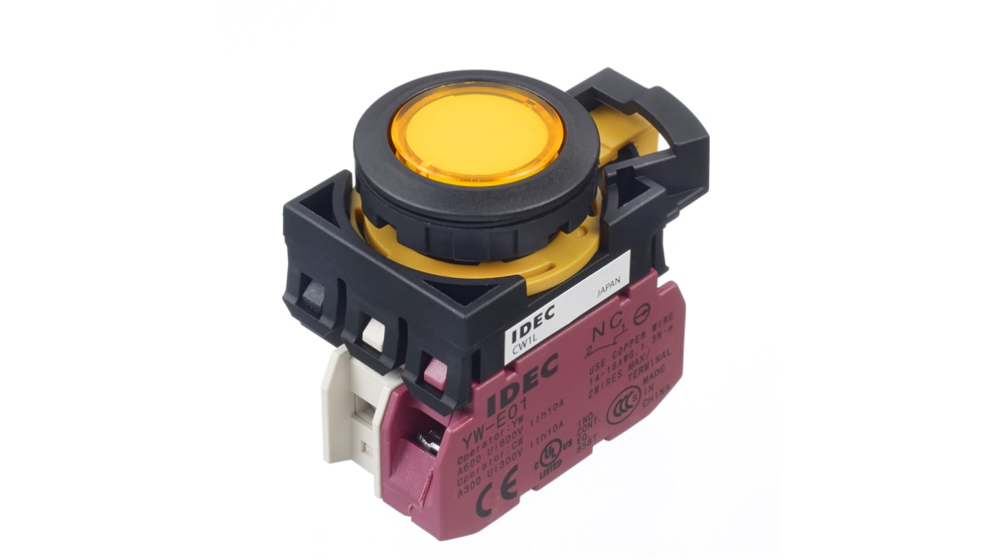 Idec CW Series Illuminated Push Button, Panel Mount, SPST, 22mm Cutout, IP65