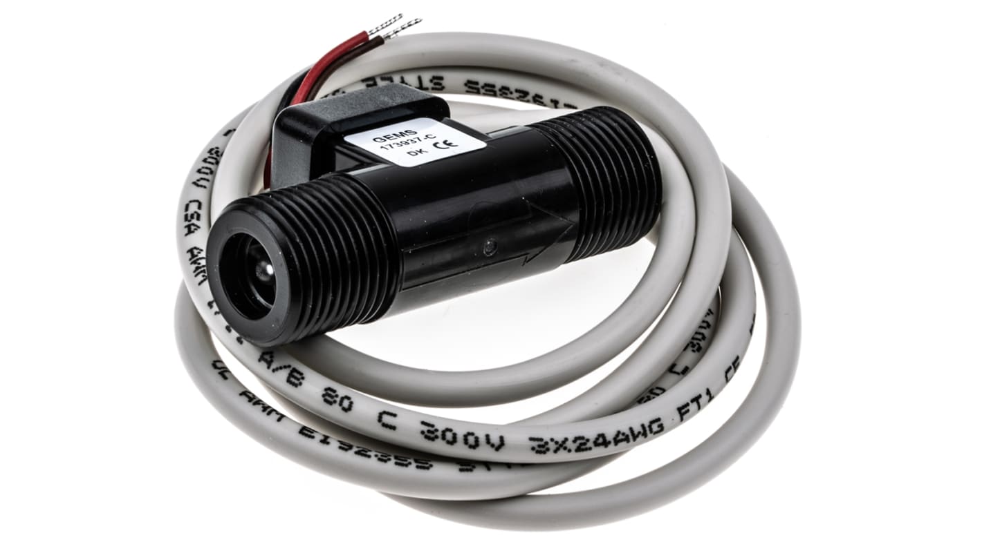 Gems Sensors FT-110 Series Turbine Flow Sensor for Liquid, 1 L/min Min, 10 L/min Max