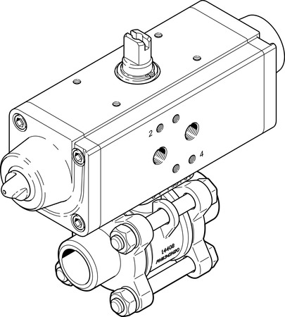 ball valve actuator unit VZBA-1"-WW-63-T-22-F0405-V4V4T-PS30-R-90-4-C