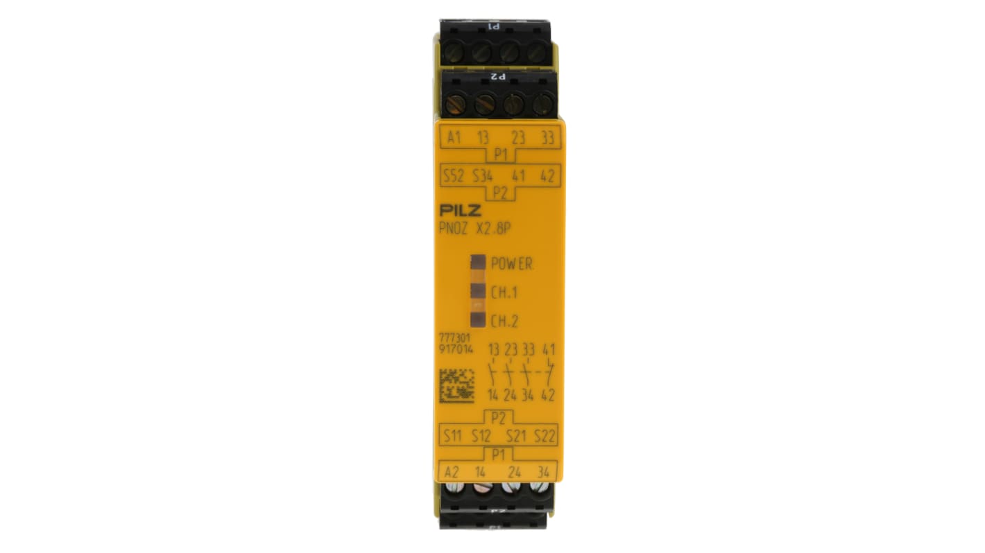 Pilz PNOZ X2.8P Series Dual-Channel Emergency Stop, Light Beam/Curtain, Safety Switch/Interlock Safety Relay, 24V